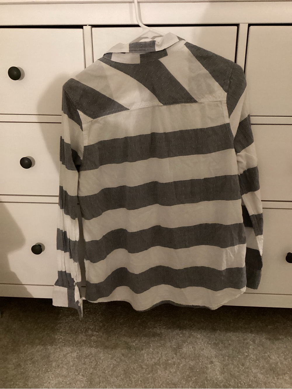 Merona Navy and White Wide-Striped Button Pullover - Picture 2 of 2